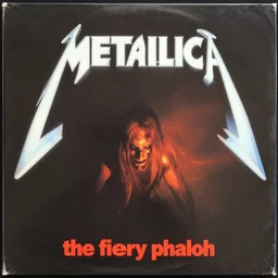 the cover to a 1 9 8 8 metallica album titled'the fiery pharaoh'