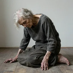 an elderly withered woman in fetal pose by zdzisław beksinski
