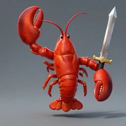 Lobster Knight with a claw arm and a human arm holding a sword
