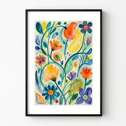 illustration art print, colourful painting, flowers, vines, abstract, by madelen mollard, society 6