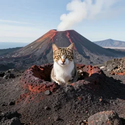 a vacuum cat in a volcano,