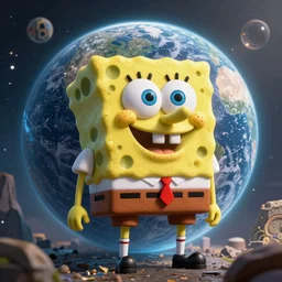 Earth destroyed by a huge SpongeBob Toy, realistic 4k octane beautifully detailed render, 4k post-processing, highly detailed, intricate complexity, epic composition, magical atmosphere, cinematic lighting, masterpiece, ultra hd