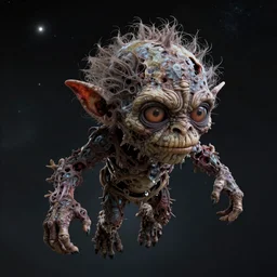 a dlsr hyper detailed photo of the rotting Gollum floating in outer space known as Eddie the Head from Iron Maiden