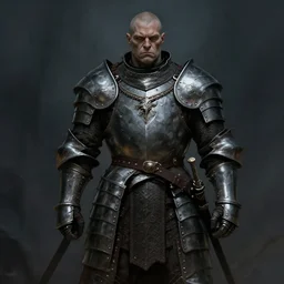 orc wearing medieval suit of armor, illustration, concept art, art by wlop, dark, moody, dramatic