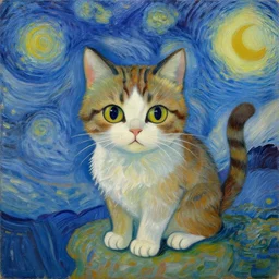 a cat in outer space , oil painting by vincent van gogh