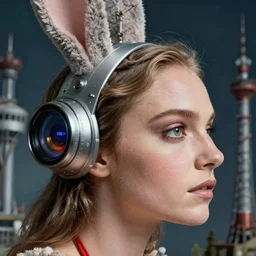 closeup face profile portrait of cara delevingne as a soviet chernobyl space rabbit, bikini, depth of field, zeiss lens, detailed and intricate environment, fashion photoshoot by nicoletta ceccoli, mark ryden, lostfish, breathtaking, 8 k resolution, artistic, hyperrealistic, octane render