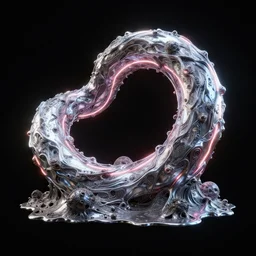 a photorealistic render of a topographic organic sculpture made of melted metal, cyberpunk neon torus, a black background, c 4 d, by zhelong xu ouchh studio and ernst haeckel, wide angle, hyper realistic, plain black background, 8 k, volumetric lightning, octane render