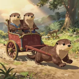 otters dragging a roman chariot, by makoto shinkai, greg rutkowski, artstation, high detailed, cgsociety,