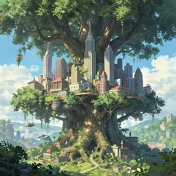 a city built on a giant tree, unreal engine, fantasy art by greg rutkowski, loish, rhads, ferdinand knab, makoto shinkai and lois van baarle, ilya kuvshinov, rossdraws, tom bagshaw, global illumination, radiant light, detailed and intricate environment