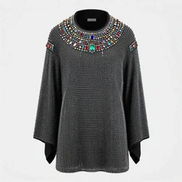 dark chainmail armor cloak studded with multicoloured gems and iridescent crystals, wlop rutkowski, chebokha, shinkai