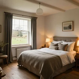 cozy hygge bedroom in scottish countryside house by john howe and greg rutkowski