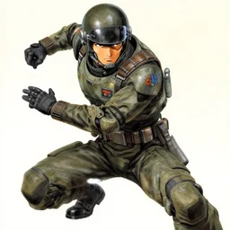 a portrait of a scifi soldier in a dynamic action pose, matte illustration by yoshitaka amano, cover art