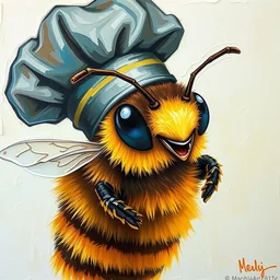 cute bee wearing chef hat oil painting art