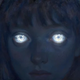 a pair of glowing silver!! eyes!!! shining in the darkness. by greg rutkowski. monet.