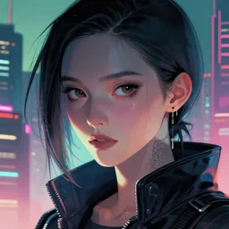 cyberpunk woman in a city, high detail, curious eyes, blended shading, in the style of ilya kuvshinov and ruan jia and ross tran, artstation, half body face portrait