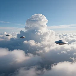 sky scene, beautiful sky scene, hyper - realistic, high quality photo manipulation, amazing clouds light effect, fine details, epic composition, beautiful clouds, fantasy scenery, digital art, digital photography, 3 d render, a lot of flying saucers