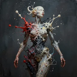 stunning, breathtaking, awe - inspiring award - winning biomorphic anthropomorpic humanoid female splatter painting, extremely moody lighting