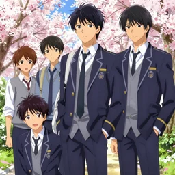boy's love anime high school spring noon scene, high detail concept art, perfect proportions fine face, tall handsome guys, romantic undertones, avant designer uniform, vivid colors, realistic shaded lighting poster fantasy art ilya kuvshinov, katsuhiro, jeremy lipking and michael germash, makoto shinkai, loish, best selling artist