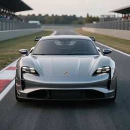 photo of a porsche concept car on racetrack, cinematic, fine details, symmetrical, 4 k