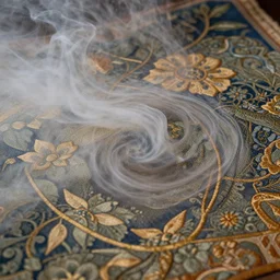 a gobelin, etheric mood, matte painting, swirls of smoke and mist, high definition camera, depth of field