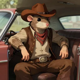 character portrait feature of the anthro male anthropomorphic rat fursona wearing cowboy outfit wild west desperado sitting in an old monte carlo, a man whose heart is hollow, character design stylized by charlie bowater, ross tran, artgerm, makoto shinkai, detailed, soft lighting, rendered in octane