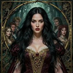 new art nouveau closeup portrait of fantasy succubus megan fox wearing a royal dress in an evil forest, anna dittmann, moebius, wlop, artgerm, patrick nagle, charlie bowater and loish. long windblown hair, ultrasharp focus, dramatic lighting, barbwire vine arches, photorealistic digital matte painting, intricate, dark souls