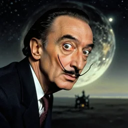 the long shot of salvador dali as emperor of universe | still frame from the movie by ridley scott with cinematogrophy of christopher doyle and art direction by hans giger, anamorphic lens, 8 k, masterpiece