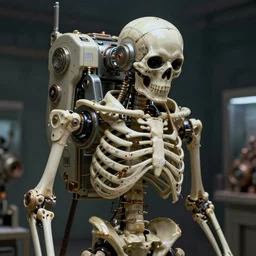 hyperrealistic photography of a machine entering a skeleton host in the style of jin kagetsu, james jean and wlop, highly detailed, sharp focus, intricate concept art, digital painting, ambient lighting, 4 k, artstation