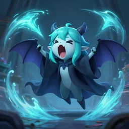 cyan cute spirit axie pet screaming like a banshee, acoustic waves, bat sonar, fantasy, style artstation, style greg rutkowsk, octane render, unreal engine 6, epic game graphics, fantasy, conceptual art, ray tracing
