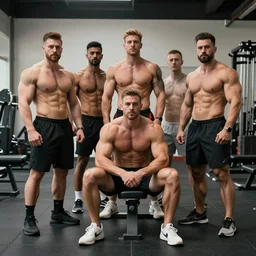a gym full of muscly gigachads, professional photography