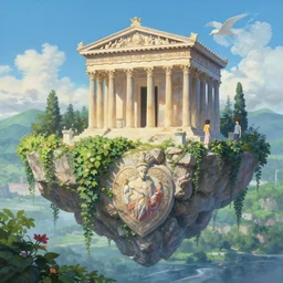 painting of floating Olympus temple and hill valley grec temple of olympus glory ivy plant grow flower, in marble incrusted of legends heartstone official fanart behance hd by Jesper Ejsing, by RHADS, Makoto Shinkai and Lois van baarle, ilya kuvshinov, rossdraws global  illumination