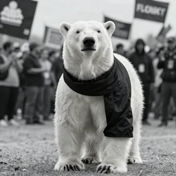 polar bear dressed in all black at the george floyd riots in minnesota, lots of fire, photo