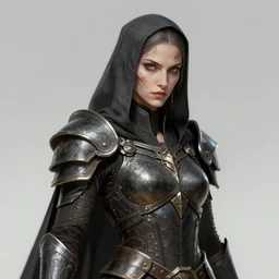 portrait of a sith priestress in brutalist used - look armor, mythology, scars, intense, an ultrafine hyperdetailed illustration by kim jung gi, irakli nadar, sharp focus, fantasy, d & d, light from below, bright colors, synthwave, retro - futuristic, unreal engine 5, global illumination, radiant light
