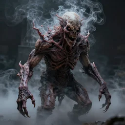 hyper realistic highly detailed terrifying creature made of realistic smoke. photography render.
