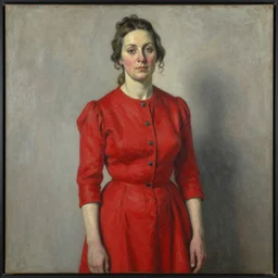 a painting of a middle aged woman in a red dress, by christian schad