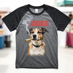 bootleg tshirt of a dog smoking a blunt at the market