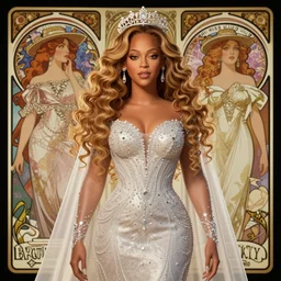 beyonce in a wedding dress, cg animation, riot entertainment, arcane, realistic, character select portrait, by artgerm, greg rutkowski, alphonse mucha, 3 d