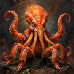 zoological portrait of orange cthulhu by greg rutkowski in the style of jim fitzpatrick