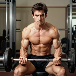 real photograph, very muscular male pumping iron, medium portrait, photograph, color vintage