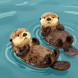 cute northern sea otters floating in the sea, trending on artstation
