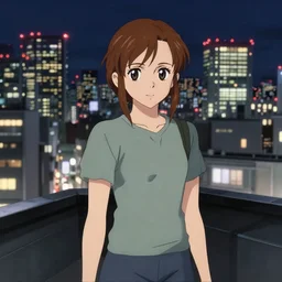 portrait emma watson in heavens feel movie, tokyo, ufotable, kyoani, high quality, key visual, cinematic, city background, night time, rooftop, fate stay night, unlimited blade works, greg rutkowski, high resolution, street clothes, anime, high budget