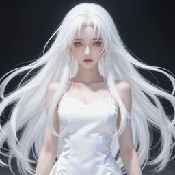 stunningly beautiful anime goddess, porcelain skin, long white hair, symmetrical, overwhelming, 8 k