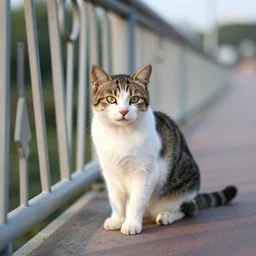 a cat on a bridge at noon, professional photo