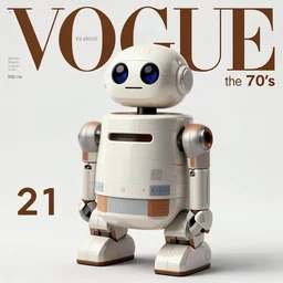 2 - 1 b droid fashion in the 7 0's. studio photo. vogue magazine cover with text. highly detailed