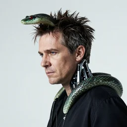 Trent Reznor as a cyborg with snake hair