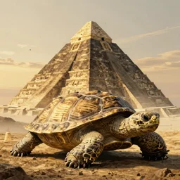pyramid ziggurat built around atop a gigantic turtle tortoise highly detailed concept art schematic golden hour Laurie Greasley