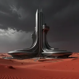 futuristic atmosphere in the red desert 3 d concept art, cinematic lighting, bladerunner scene, intricate details, building by zaha hadid, stormy weather, emissary space by arthur haas and bruce pennington and john schoenherr, cinematic matte painting, dark moody monochrome colors, trending on artstation, featured on behance