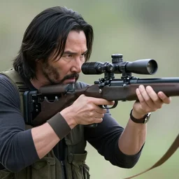 fat Keanu Reeves using a sniper rifle, film still, detailed, 4k