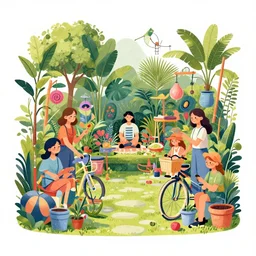 trendy hip illustration busy cluttered garden chaotic evil