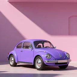scene purple volkswagen beetle, pink city, art by ismail inceoglu, artstation